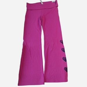 NWT Pink Victoria's secret fold over flare leggings with rhinestone hearts 32